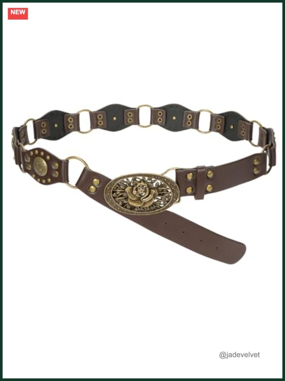 Faux Leather Western Belt Studded Rivets Vintage Buckle Adjustable
